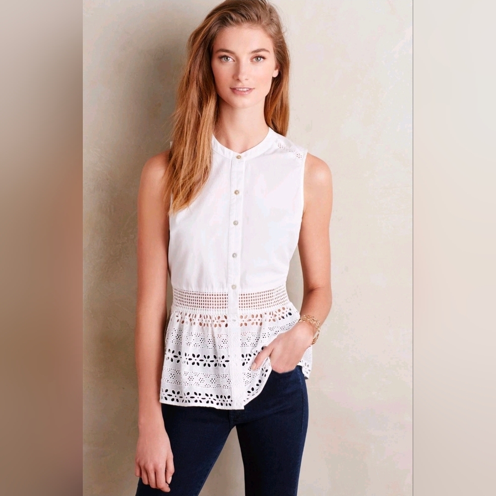 NWT Anthropologie Wolven Corbyn Peplum Eyelet Tank size 00
